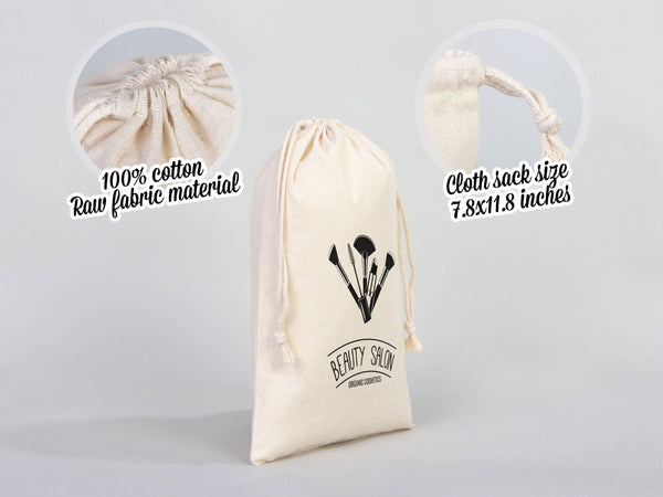 Custom Pouches, Logo Pouch Bag - 8"W x 12"H (20 x 30 cm) Personalized Cotton Muslin Bag - Personalized Organic Cotton Mini Favor Bag - Pamusan.com