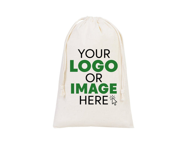 Custom Pouches, Logo Pouch Bag - 8"W x 12"H (20 x 30 cm) Personalized Cotton Muslin Bag - Personalized Organic Cotton Mini Favor Bag - Pamusan.com