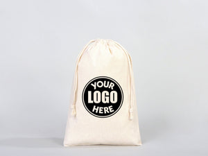 Custom Pouches, Logo Pouch Bag - 8"W x 12"H (20 x 30 cm) Personalized Cotton Muslin Bag - Personalized Organic Cotton Mini Favor Bag - Pamusan.com