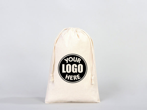Custom Pouches, Logo Pouch Bag - 8"W x 12"H (20 x 30 cm) Personalized Cotton Muslin Bag - Personalized Organic Cotton Mini Favor Bag - Pamusan.com