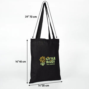 Custom Printed Black Cotton Tote Bag – 14" × 16" (35 × 40 cm) – 4 oz - Pamusan.com