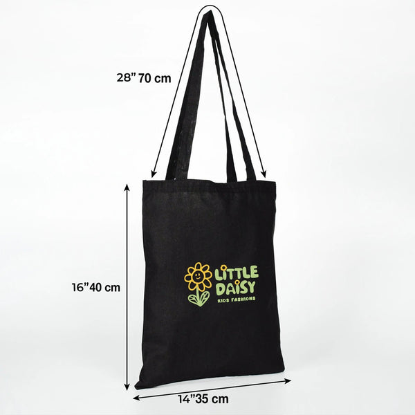 Custom Printed Black Cotton Tote Bag – 14" × 16" (35 × 40 cm) – 4 oz - Pamusan.com