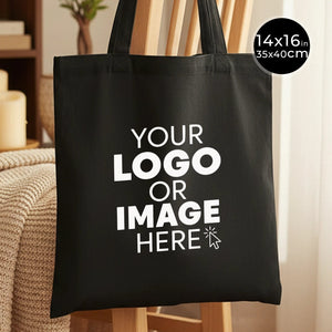 Custom Printed Black Cotton Tote Bag – 14" × 16" (35 × 40 cm) – 4 oz - Pamusan.com