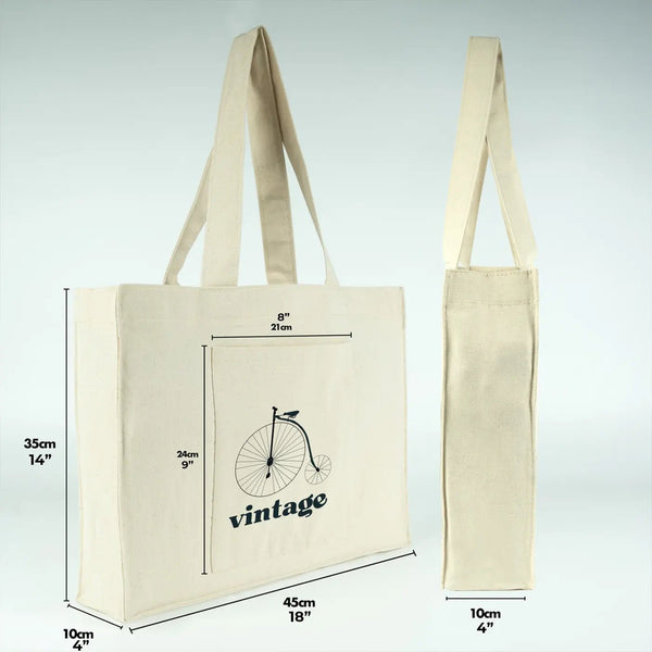 Custom Printed Canvas Tote Bag with Front Pocket – 18" × 14" × 4" (45 × 35 × 10 cm) – Full Gusset – 10 oz - Pamusan.com
