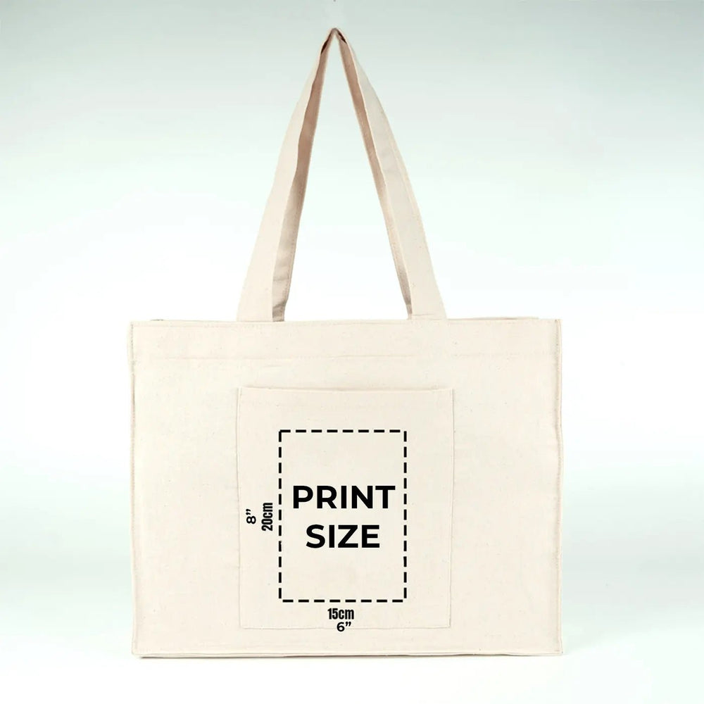 Custom Printed Canvas Tote Bag with Front Pocket – 18" × 14" × 4" (45 × 35 × 10 cm) – Full Gusset – 10 oz - Pamusan.com