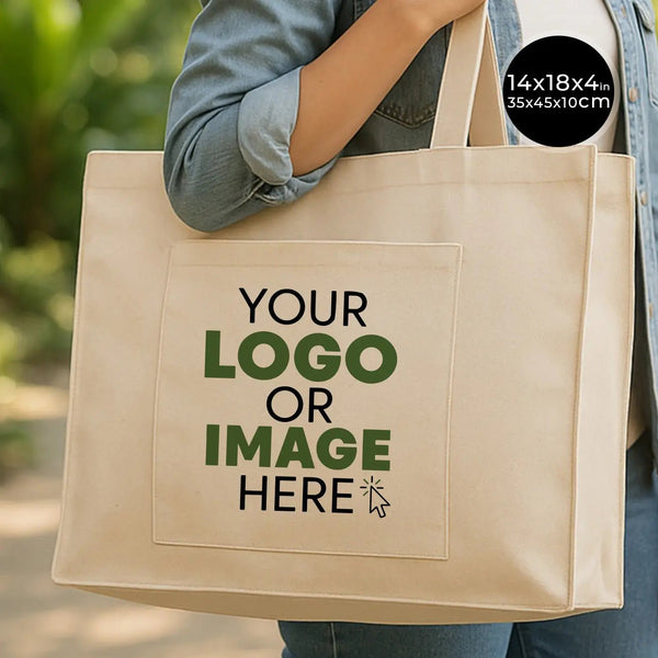 Custom Printed Canvas Tote Bag with Front Pocket – 18" × 14" × 4" (45 × 35 × 10 cm) – Full Gusset – 10 oz - Pamusan.com