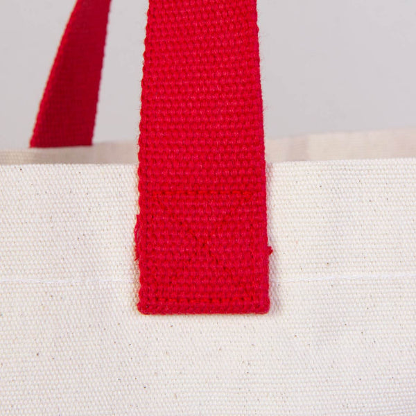 Custom Printed Canvas Tote Bag with Red Woven Handles – 18" × 14" × 3" (45 × 35 × 8 cm) – Thick 10 oz Cotton - Pamusan.com