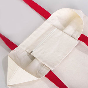 Custom Printed Canvas Tote Bag with Red Woven Handles – 18" × 14" × 3" (45 × 35 × 8 cm) – Thick 10 oz Cotton - Pamusan.com