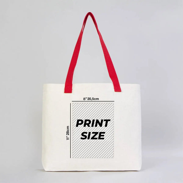 Custom Printed Canvas Tote Bag with Red Woven Handles – 18" × 14" × 3" (45 × 35 × 8 cm) – Thick 10 oz Cotton - Pamusan.com