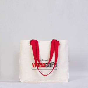 Custom Printed Canvas Tote Bag with Red Woven Handles – 18" × 14" × 3" (45 × 35 × 8 cm) – Thick 10 oz Cotton - Pamusan.com