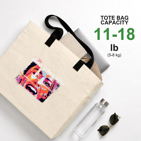 Custom Printed Canvas Tote Bags 16"W x 14"H x 6"L – Two Side Pockets, Black Woven Handles – 450 gsm Cotton - Pamusan.com