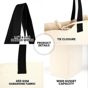 Custom Printed Canvas Tote Bags 16"W x 14"H x 6"L – Two Side Pockets, Black Woven Handles – 450 gsm Cotton - Pamusan.com