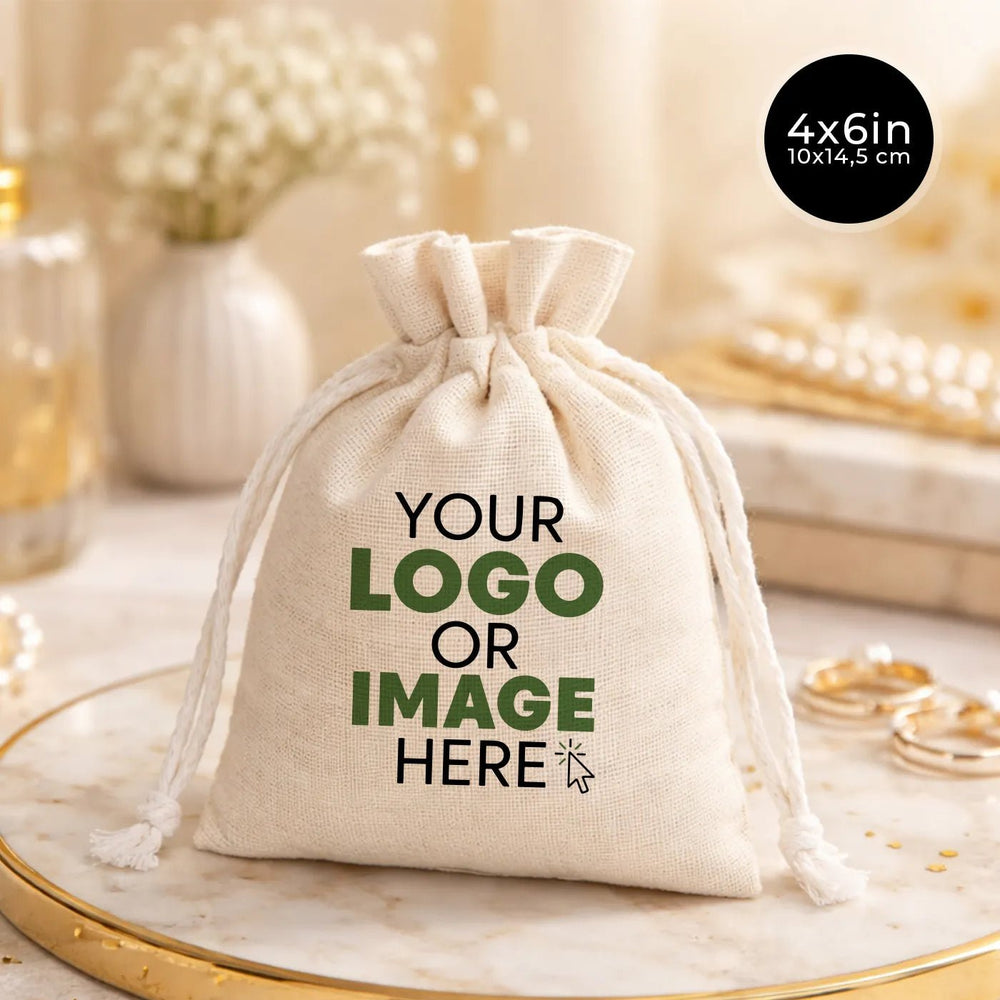 Custom Printed Cotton Drawstring Pouch – Natural Color, 4" × 6" (10 × 14.5 cm), 4 oz - Pamusan.com