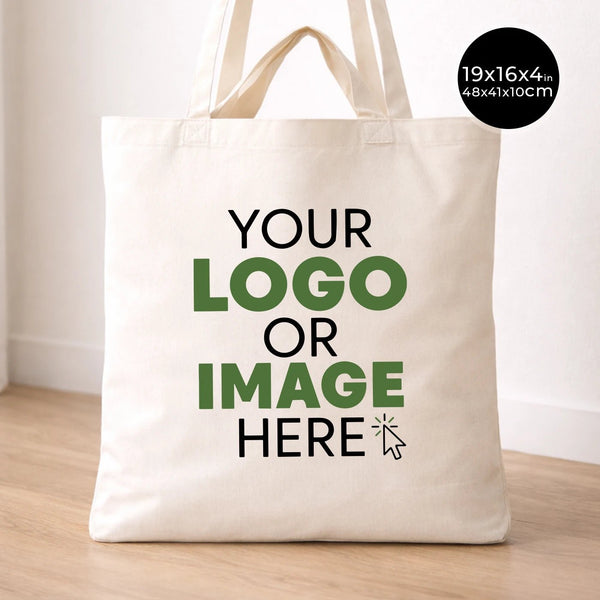 Custom Printed Cotton Grocery Tote Bag – 19"W x 16"H x 4"D Reusable Double Handle Shopping Bag - Pamusan.com