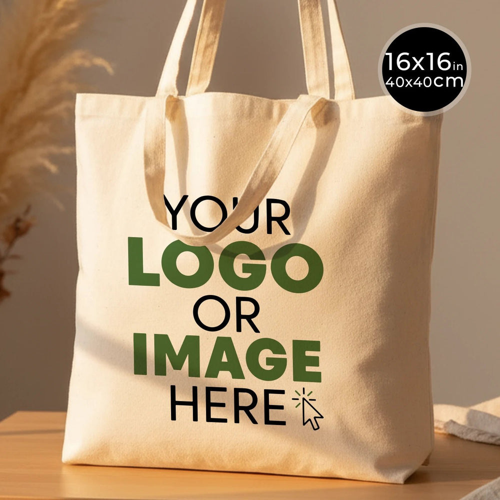 Custom Printed Cotton Tote Bag – 16" × 16" (40 × 40 cm) – 4 oz Natural – Double Handles - Pamusan.com