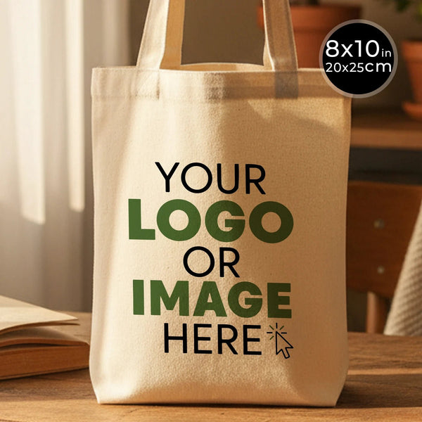 Custom Printed Cotton Tote Bag – 8" × 10" (20 × 25 cm) – 4 oz Natural Book Bag - Pamusan.com