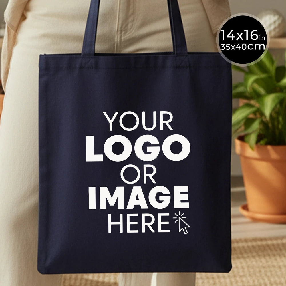 Custom Printed Cotton Tote Bag – Navy Blue – 14" × 16" (35 × 40 cm) – 6 oz - Pamusan.com