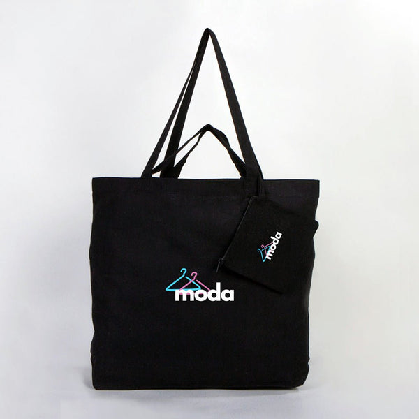 Custom Printed Foldable Cotton Shopping Bag with Black Clutch – 19" × 16" × 4" (48 × 41 × 10 cm) - 4 oz - Pamusan.com