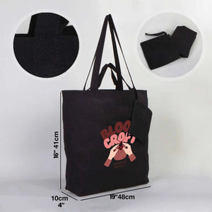 Custom Printed Foldable Cotton Shopping Bag with Black Clutch – 19" × 16" × 4" (48 × 41 × 10 cm) - 4 oz - Pamusan.com