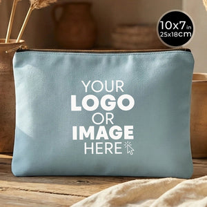 Custom Printed Light Blue Canvas Clutch Pouch – 10" × 7" (25 × 18 cm) – 10 oz - Pamusan.com