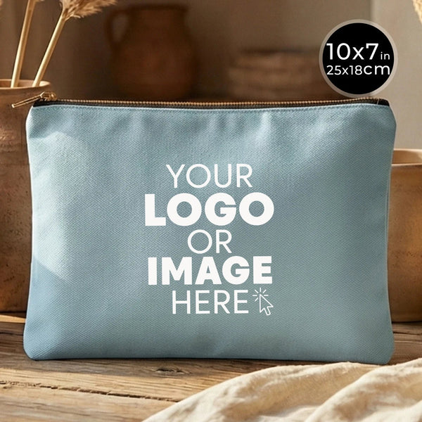 Custom Printed Light Blue Canvas Clutch Pouch – 10" × 7" (25 × 18 cm) – 10 oz - Pamusan.com