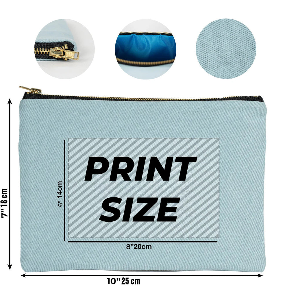 Custom Printed Light Blue Canvas Clutch Pouch – 10" × 7" (25 × 18 cm) – 10 oz - Pamusan.com