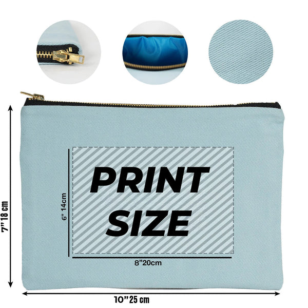 Custom Printed Light Blue Canvas Clutch Pouch – 10" × 7" (25 × 18 cm) – 10 oz - Pamusan.com