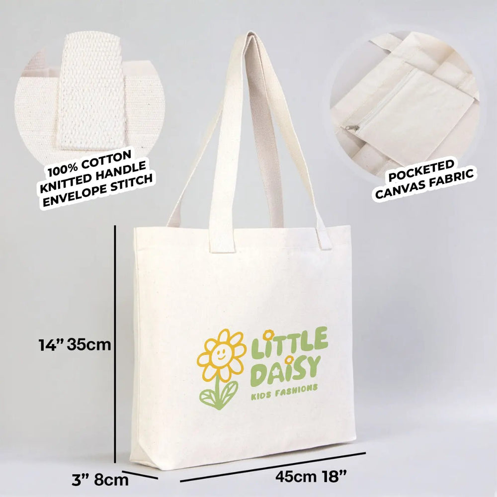 Custom Printed Natural Canvas Tote Bag with Woven Handles – 18" × 14" × 3" (45 × 35 × 8 cm) – Thick 10 oz Cotton - Pamusan.com