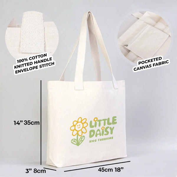 Custom Printed Natural Canvas Tote Bag with Woven Handles – 18" × 14" × 3" (45 × 35 × 8 cm) – Thick 10 oz Cotton - Pamusan.com
