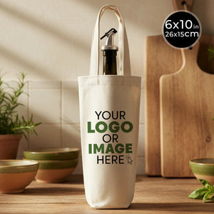 Custom Printed Wine Bottle Bag – Canvas Olive Oil Bag – 6" × 10" (15 × 26 cm) – Natural 10 oz - Pamusan.com