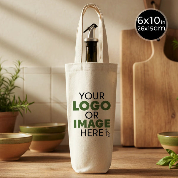 Custom Printed Wine Bottle Bag – Canvas Olive Oil Bag – 6" × 10" (15 × 26 cm) – Natural 10 oz - Pamusan.com