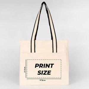 Custom Printed Zippered Canvas Tote Bag – 16" × 14" × 4" (40 × 35 × 10 cm) – Front Pockets – Black Handle - Pamusan.com