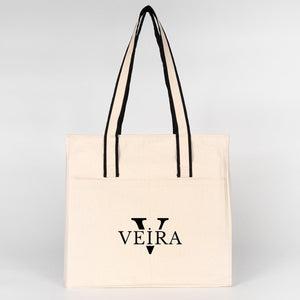 Custom Printed Zippered Canvas Tote Bag – 16" × 14" × 4" (40 × 35 × 10 cm) – Front Pockets – Black Handle - Pamusan.com