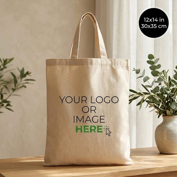 Custom Short Handle Tote Bag 12"x14" With Logo – with logo print, styled – Pamusan.com