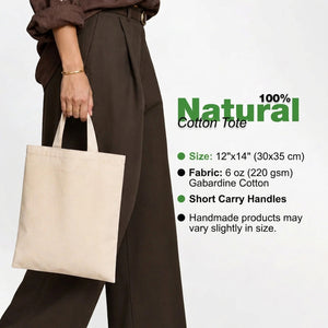 Custom Short Handle Tote Bag 12"x14" With Logo – 100% natural cotton specifications – Pamusan.com