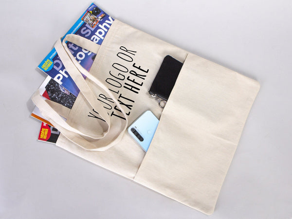 Custom Tote Bag 14"W x 16"H – Wholesale Cotton Shopping Bag with Logo Print - Pamusan.com