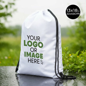 Custom Waterproof Drawstring Backpack – White, Large 13×18 in (32×45 cm) - Pamusan.com