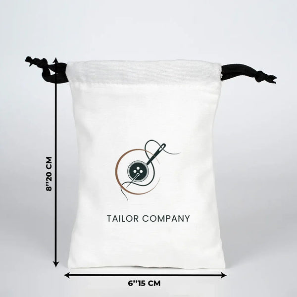 Custom White Canvas Drawstring Bag – Black Cord - 6" × 8" (15 × 20 cm) – 10 oz - Pamusan.com
