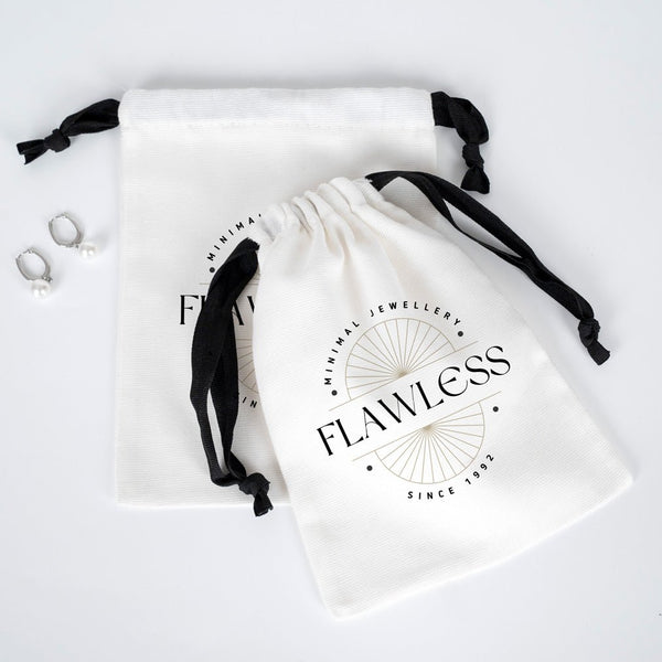 Custom White Canvas Drawstring Bag – Black Cord - 6" × 8" (15 × 20 cm) – 10 oz - Pamusan.com