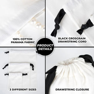 Custom White Canvas Drawstring Bag – Black Cord - 8" × 12" (20 × 30 cm) - Pamusan.com