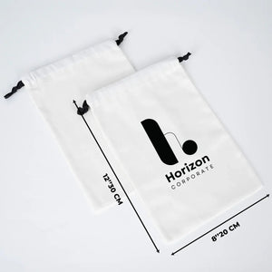 Custom White Canvas Drawstring Bag – Black Cord - 8" × 12" (20 × 30 cm) - Pamusan.com