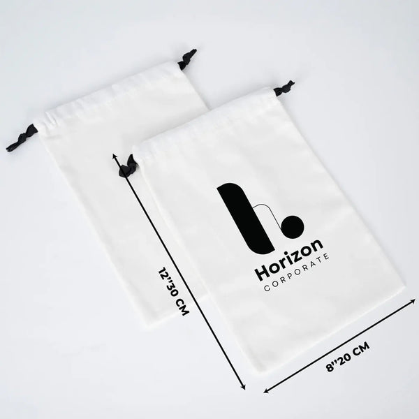 Custom White Canvas Drawstring Bag – Black Cord - 8" × 12" (20 × 30 cm) - Pamusan.com