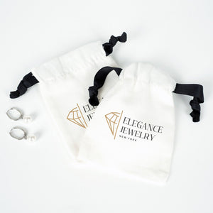 Custom White Cotton Sock Gift Bag – Black Drawstring - 4" x 5" (10×13 cm) - Pamusan.com