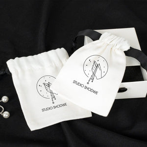 Custom White Cotton Sock Gift Bag – Black Drawstring - 4" x 5" (10×13 cm) - Pamusan.com
