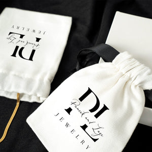 Custom White Cotton Sock Gift Bag – Black Drawstring - 4" x 5" (10×13 cm) - Pamusan.com