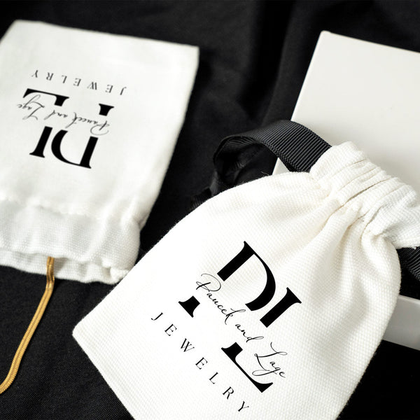 Custom White Cotton Sock Gift Bag – Black Drawstring - 4" x 5" (10×13 cm) - Pamusan.com