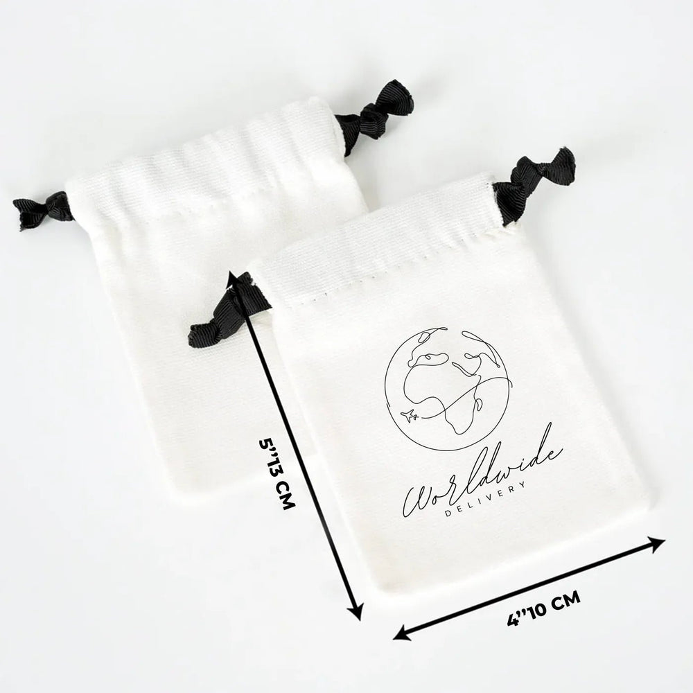Custom White Cotton Sock Gift Bag – Black Drawstring - 4" x 5" (10×13 cm) - Pamusan.com