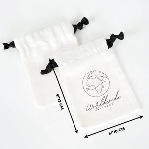 Custom White Cotton Sock Gift Bag – Black Drawstring - 4" x 5" (10×13 cm) - Pamusan.com