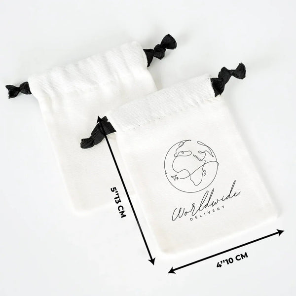 Custom White Cotton Sock Gift Bag – Black Drawstring - 4" x 5" (10×13 cm) - Pamusan.com