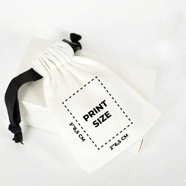 Custom White Cotton Sock Gift Bag – Black Drawstring - 4" x 5" (10×13 cm) - Pamusan.com